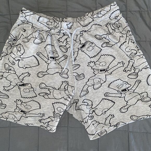 H&M Divided Bart Simpsons All Over Print Men's Fleece Shorts Gray & Black Large - Picture 1 of 6